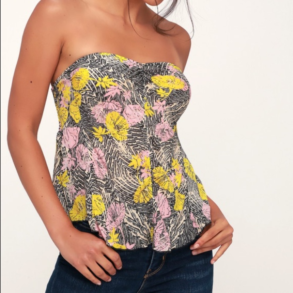 Free People Poolhouse Strapless Top Floral Size XS